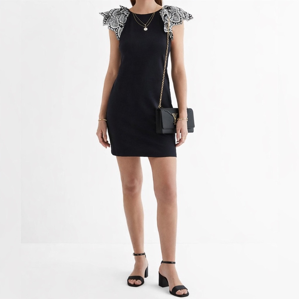 Express Shift Dress w/ Embroidered Lace Flutter Sleeves (Size S)